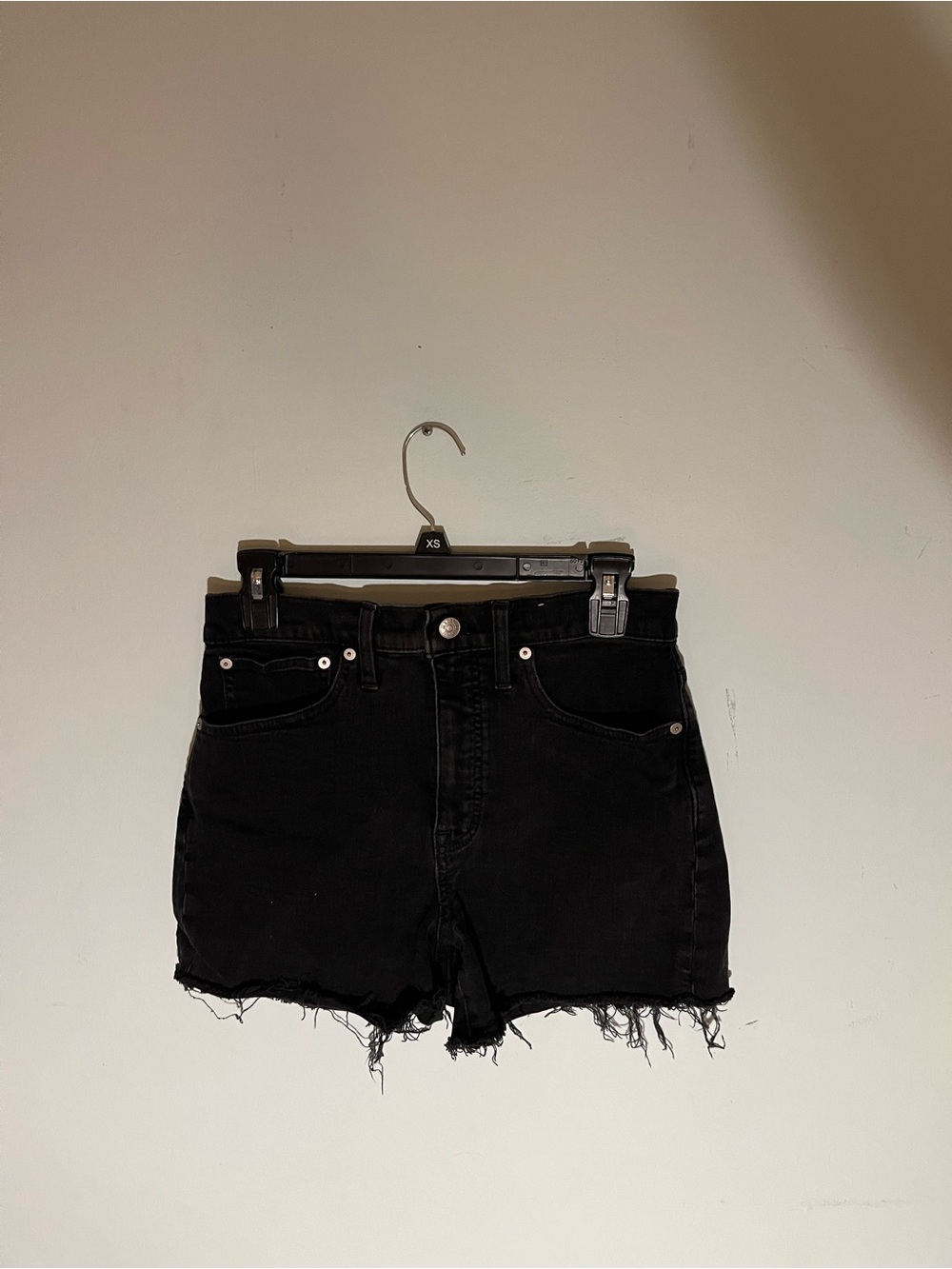 Madewell Black High-Rise Frayed Hem Denim Shorts